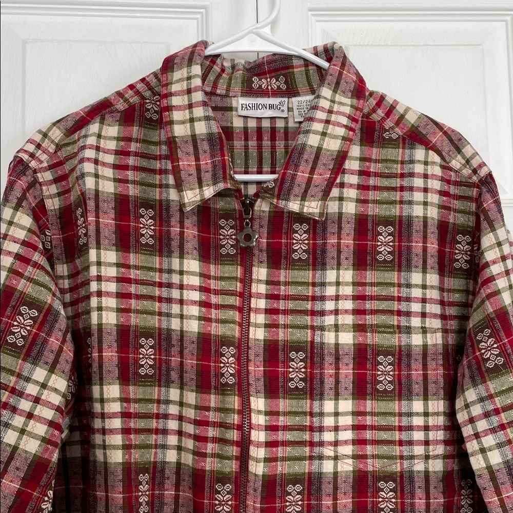 VTG Fashion Bug Red/Green Plaid full zip 22/24W Plaid Shirt 100% cotton
